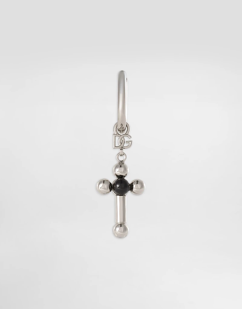 Creole single earring with pin and cross