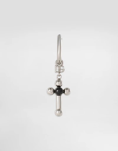 Creole single earring with pin and cross