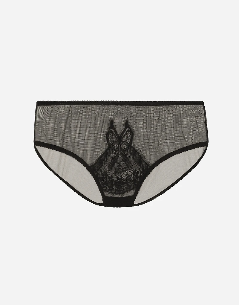 Tulle briefs with lace inlay