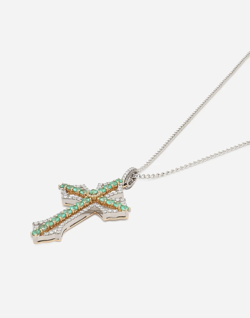 Cross Pendant 18-carat yellow and white gold, emeralds, and diamonds