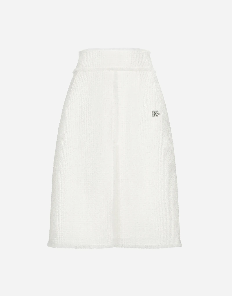 Raschel tweed midi skirt with central slit