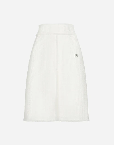 Raschel tweed midi skirt with central slit