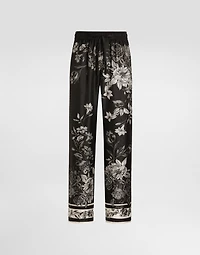 Flower bouquet-print vanity jacquard twill trousers