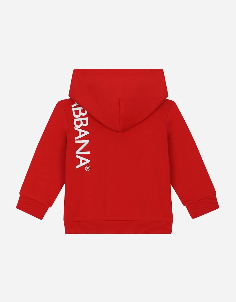 Zip-up jersey hoodie with logo print