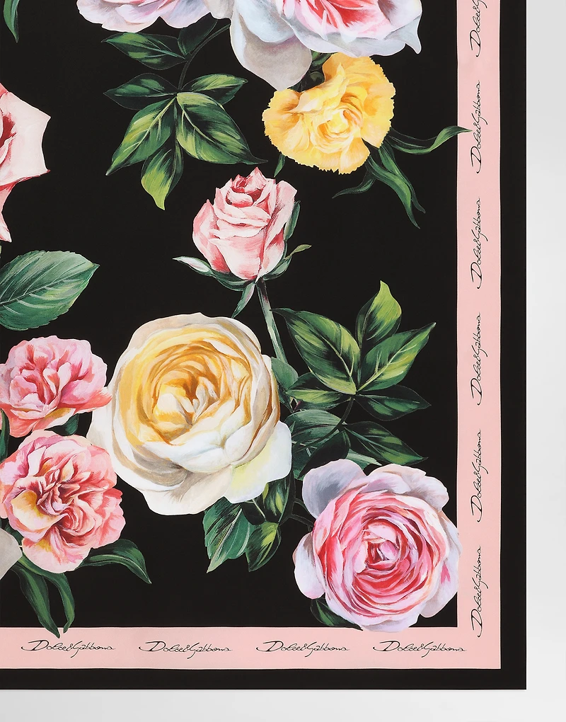 Rose and peony-print silk twill foulard (90x90)