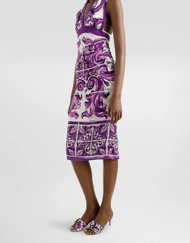 Majolica-print charmeuse dress