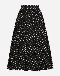 Cotton calf-length circle skirt with polka-dot print