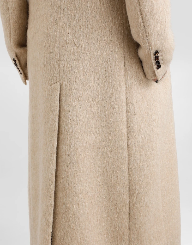 Long-haired mohair blend double-breasted coat