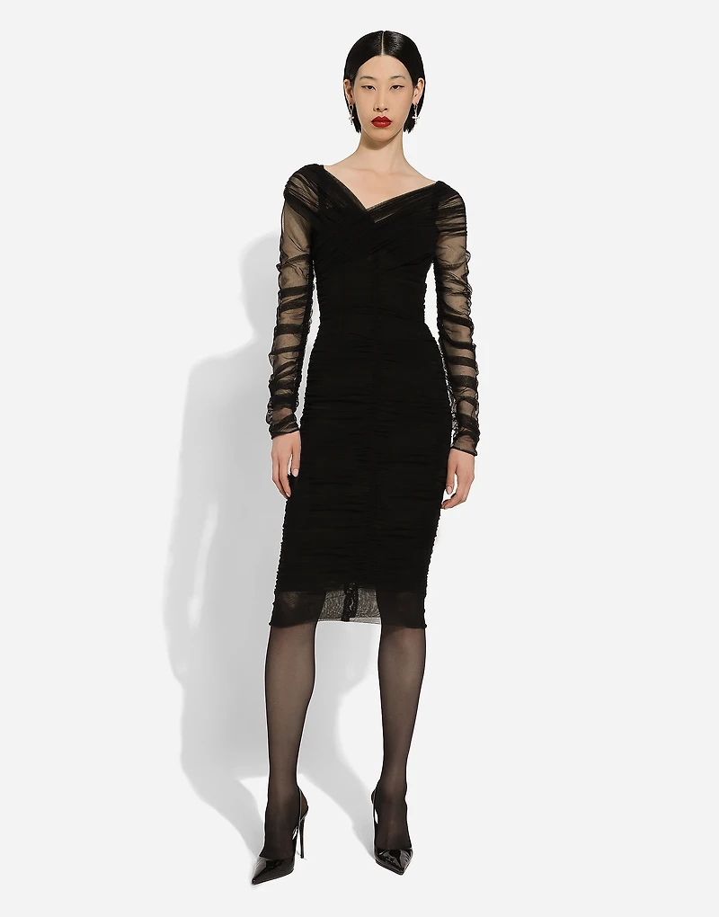 Draped midi dress in cotton tulle