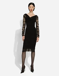 Draped midi dress in cotton tulle