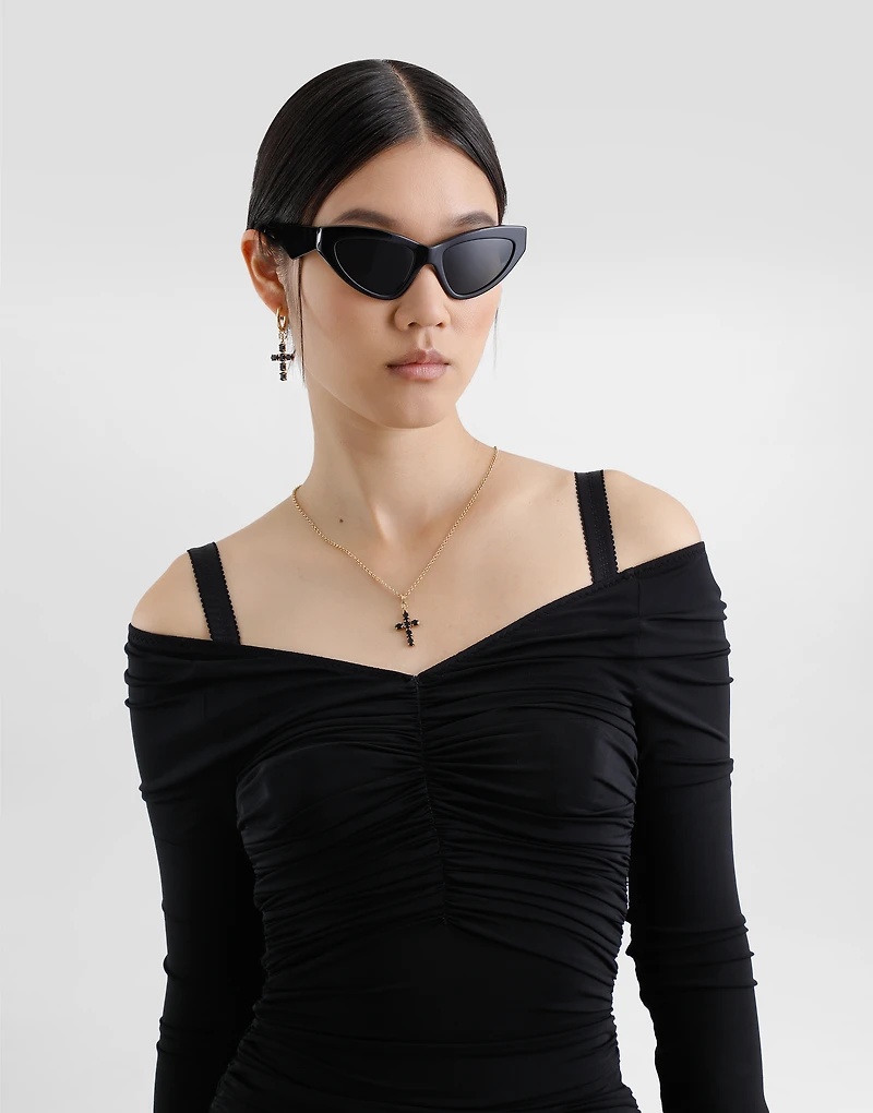 Organzine draped calf-length dress