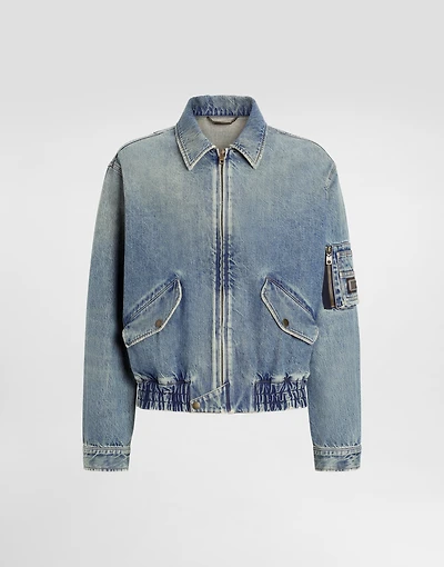 Cotton denim bomber jacket with tag