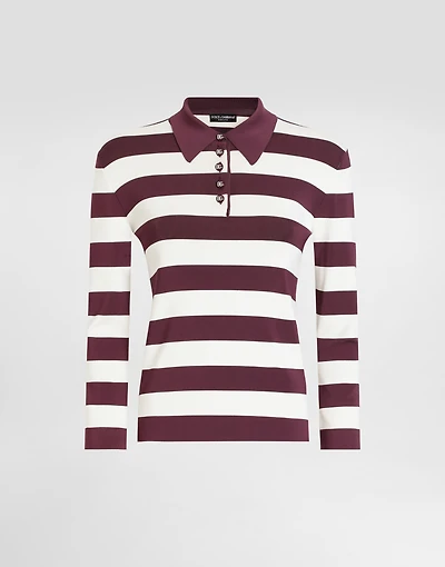 Striped viscose polo-shirt