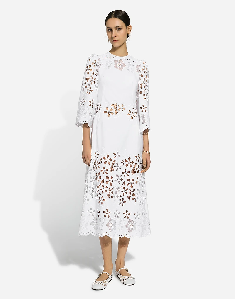 Cotton calf-length dress with cut-out detailing