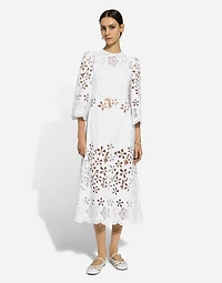 Cotton calf-length dress with cut-out detailing
