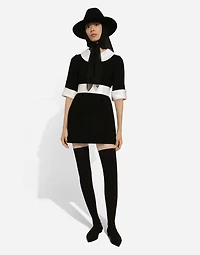 Short wool crepe dress with satin details