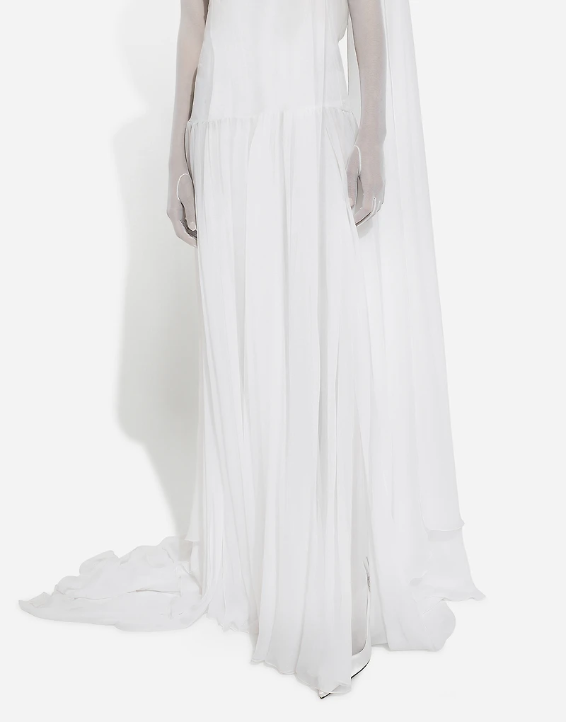 Long chiffon dress with corset details
