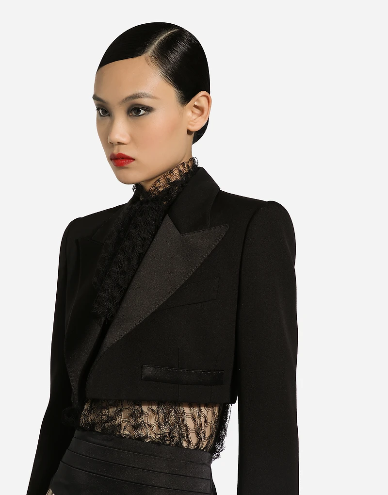 Single-breasted wool gabardine Spencer tuxedo jacket