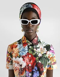 Flower bouquet-print poplin shirt