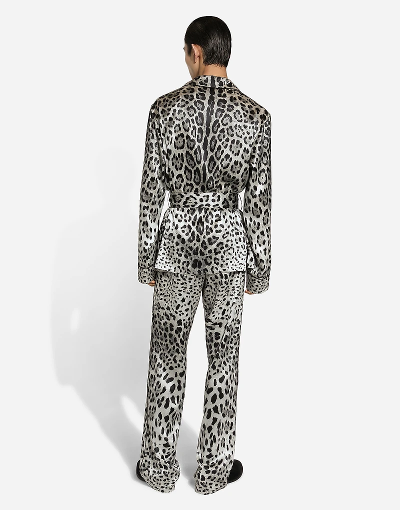 Leopard-print satin robe