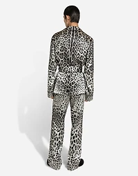 Leopard-print satin robe