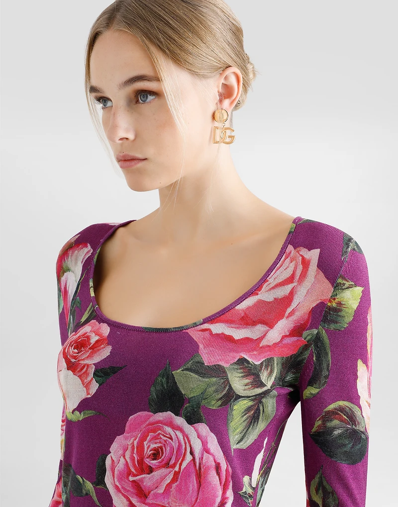 Rose-print silk sweater