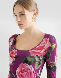 Rose-print silk sweater