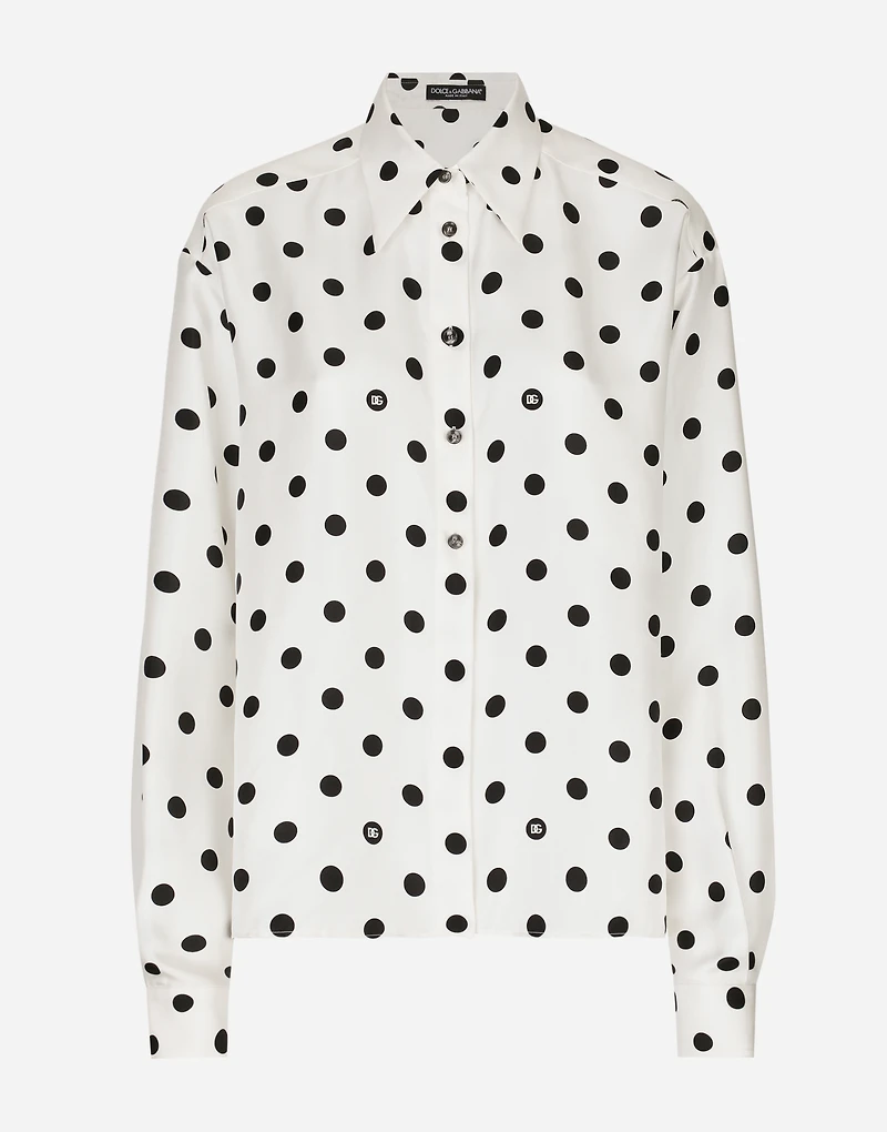 Silk twill shirt with polka-dot print