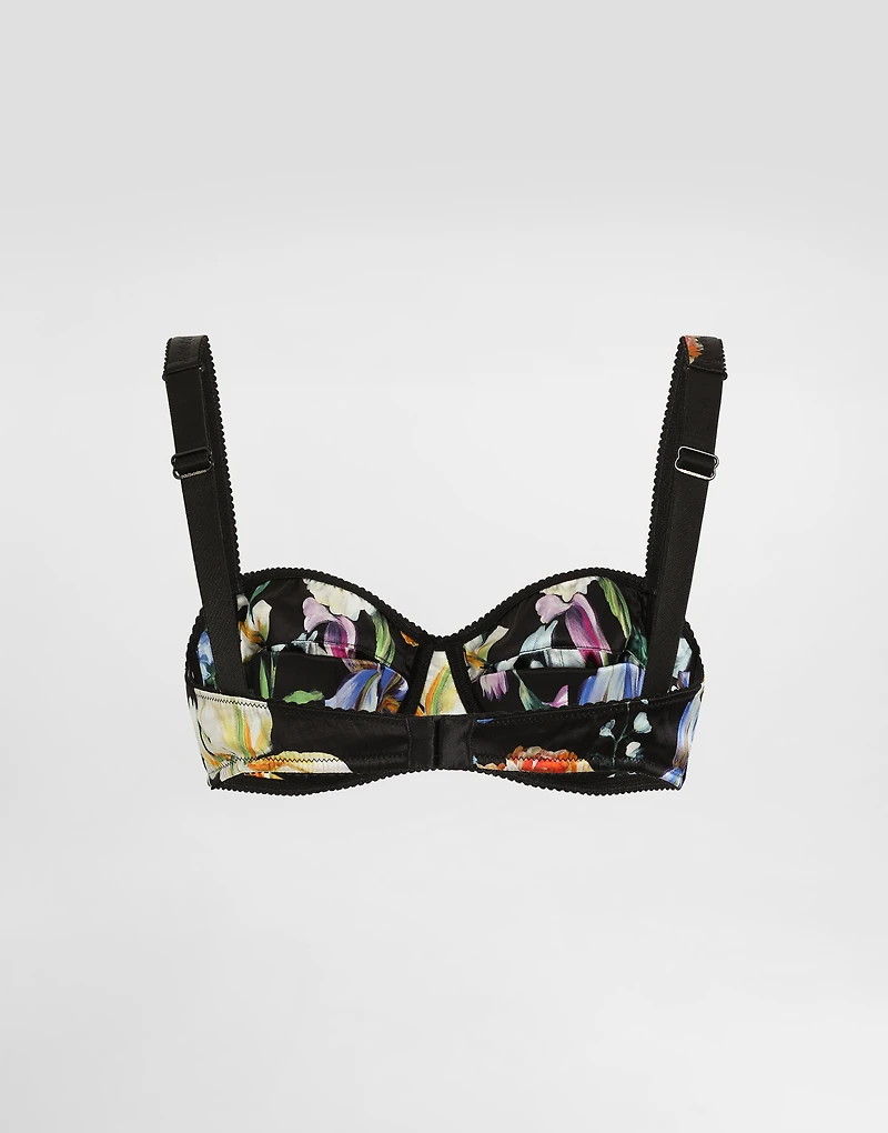 Satin balconette bra with floral print