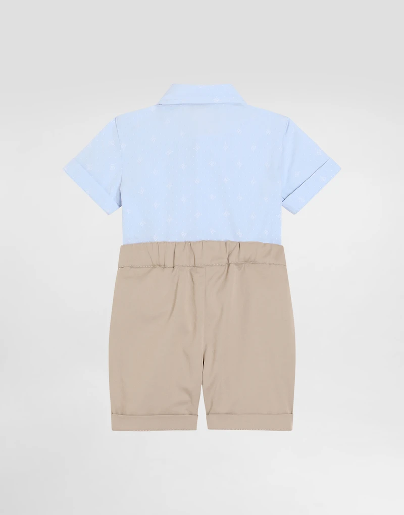 Gabardine and jacquard romper suit with polka-dots DG logo patch