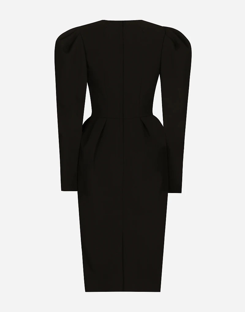 Calf-length wool dress with open neckline