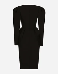 Calf-length wool dress with open neckline