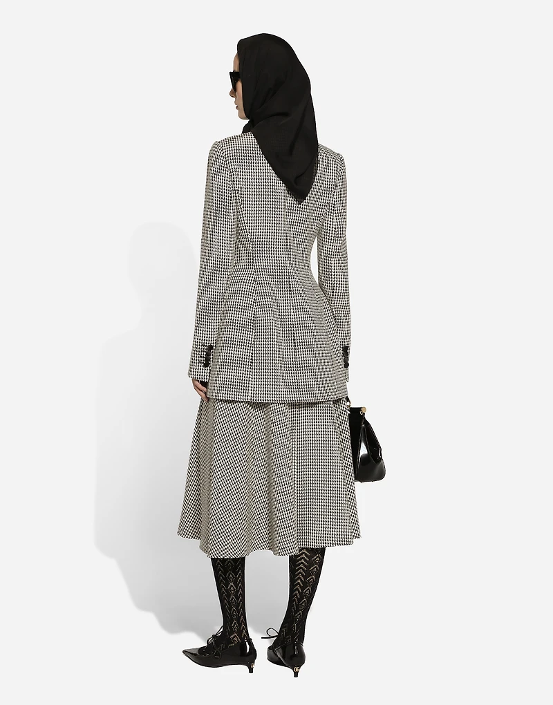 Calf-length wool houndstooth circle skirt