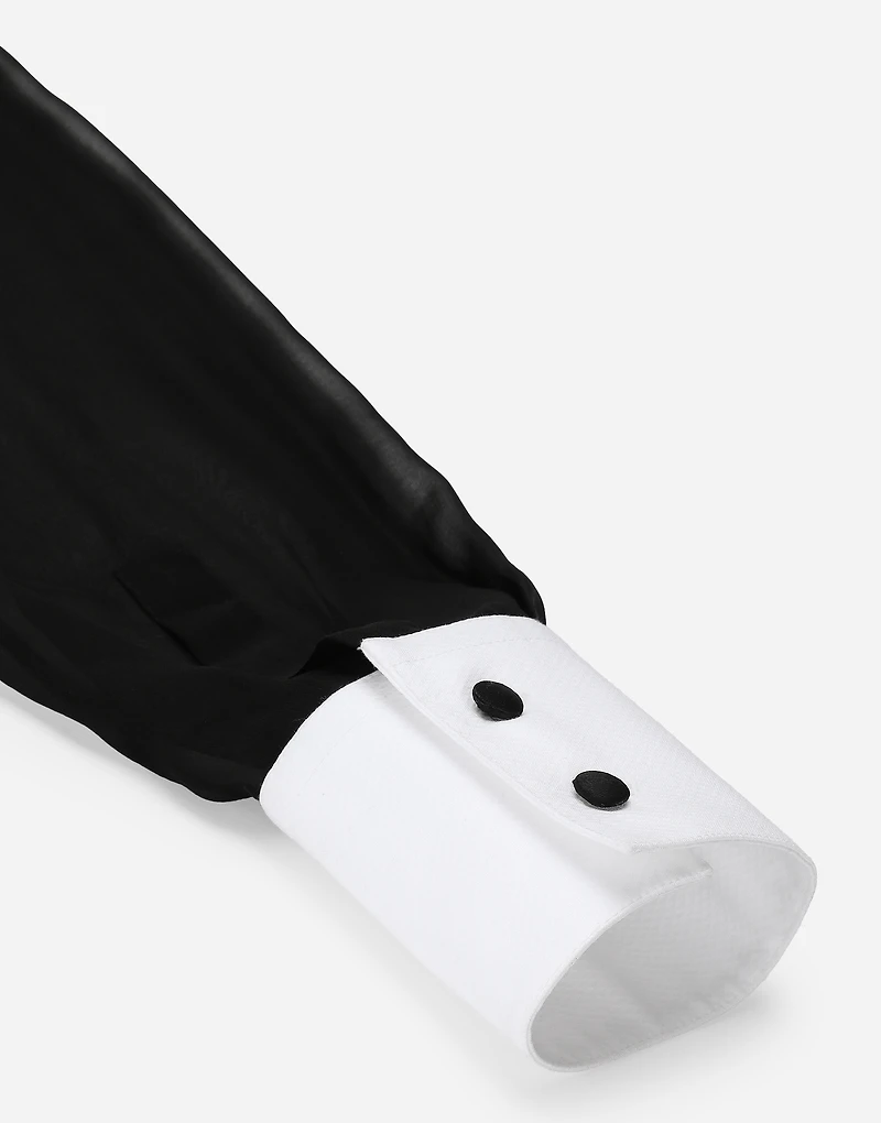 Chiffon midi shirt dress with piqué cuffs and front