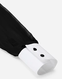 Chiffon midi shirt dress with piqué cuffs and front