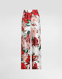 Satin pajama pants with rose print
