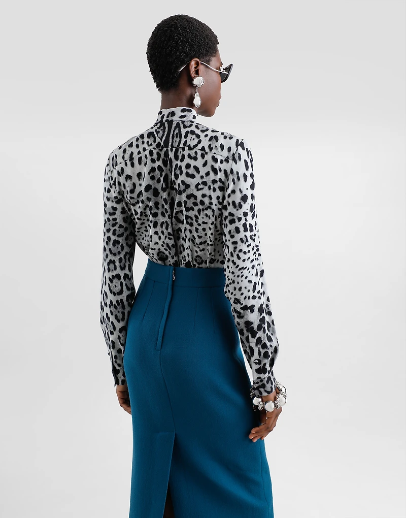 Leopard-print charmeuse shirt with pussy-bow