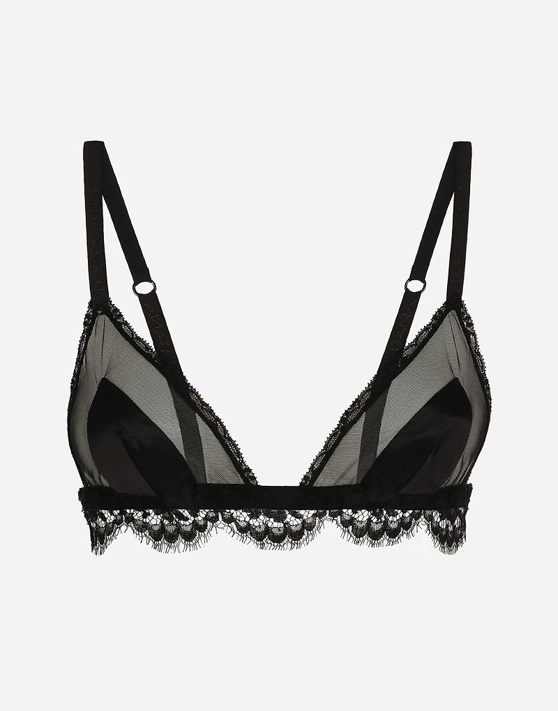 Satin, lace and tulle soft-cup triangle bra
