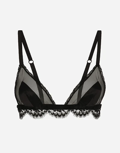 Satin, lace and tulle soft-cup triangle bra