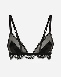 Satin, lace and tulle soft-cup triangle bra