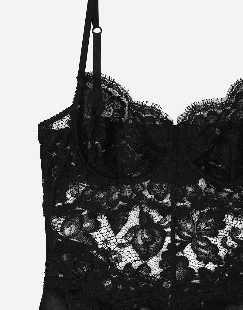 Long silk chiffon and Chantilly lace slip dress