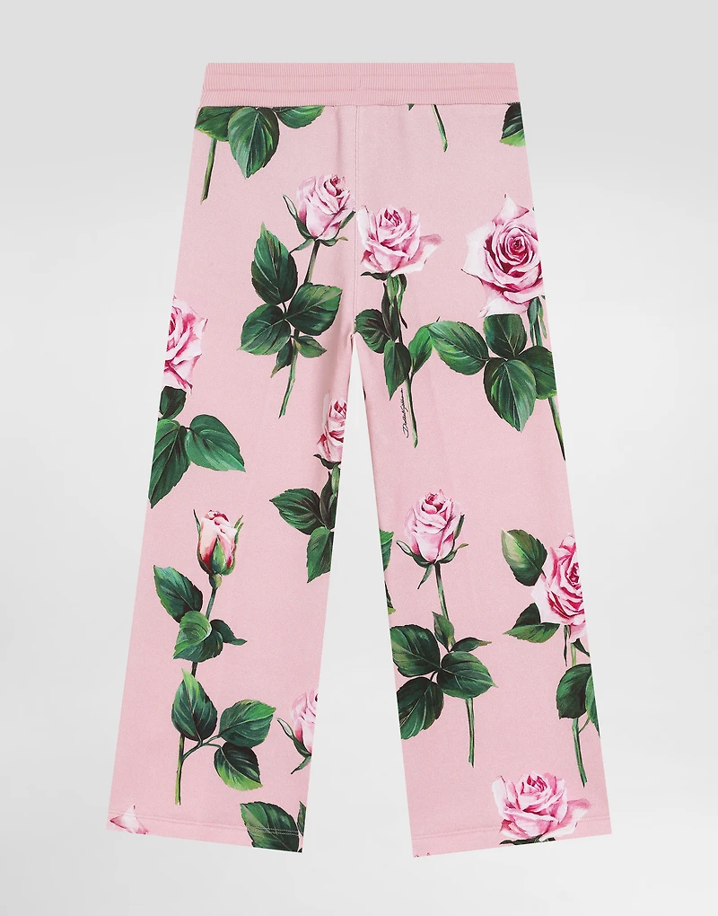 Fleece jogging pants with rose print