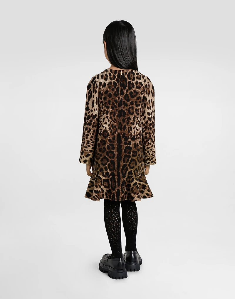 Leo-print double crêpe dress