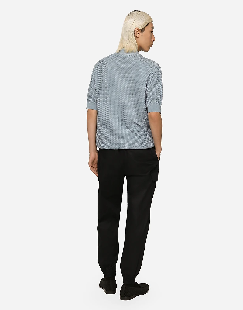 Stretch cotton polo-shirt with DG hardware