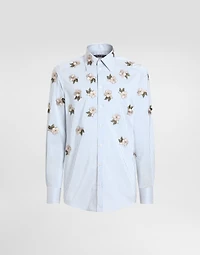 Silk and cotton shirt with floral appliqués