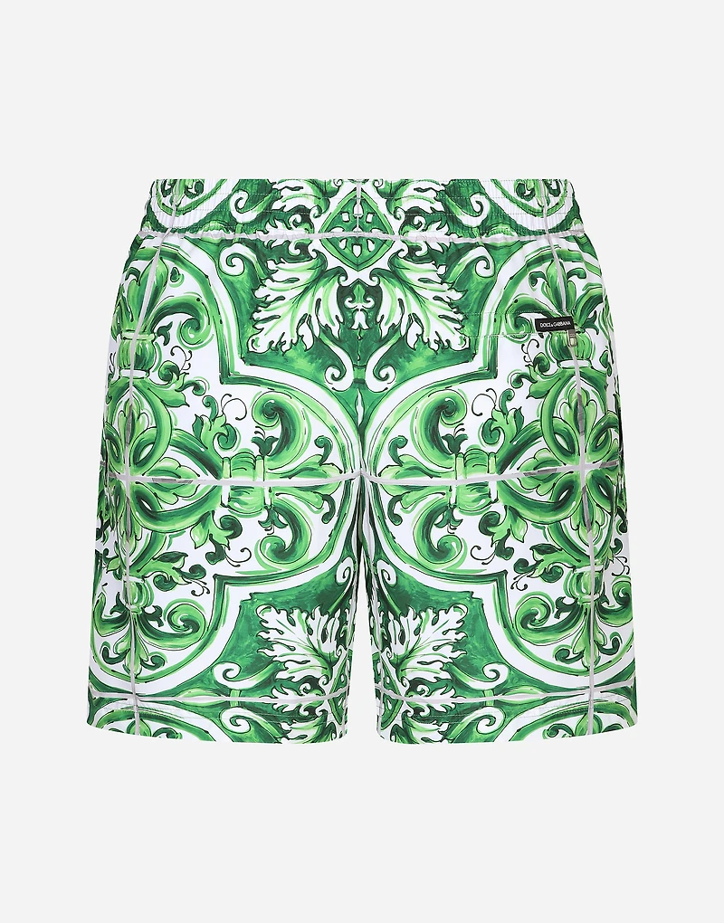 Mid-length majolica-print swim trunks