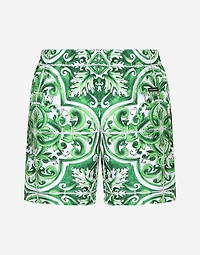 Mid-length majolica-print swim trunks