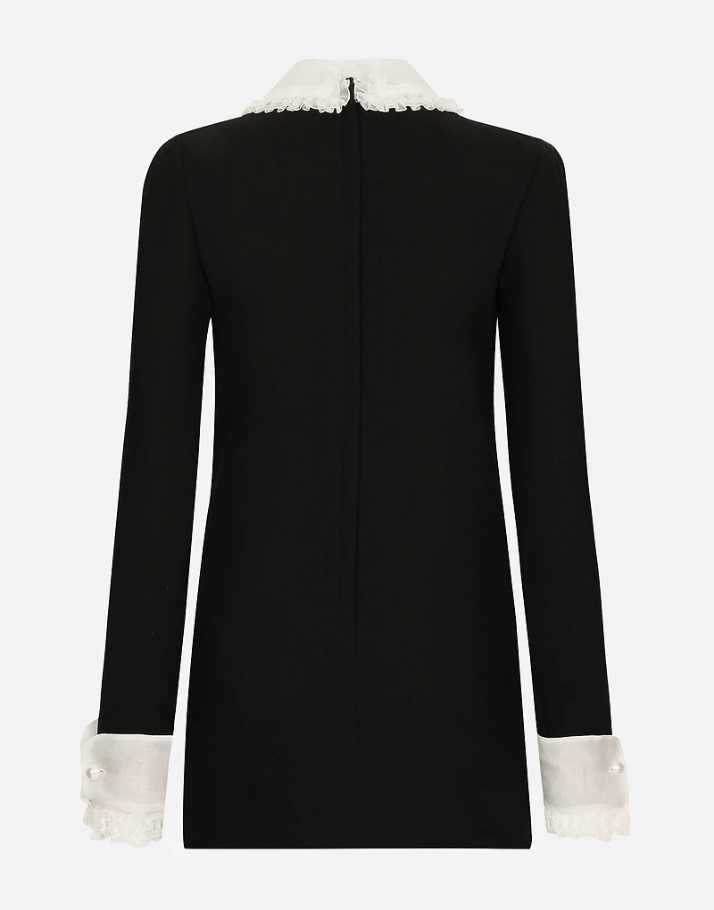 Short wool crepe dress with organza shirt front