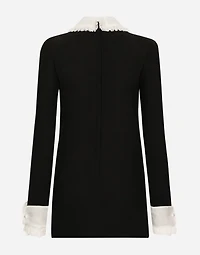 Short wool crepe dress with organza shirt front