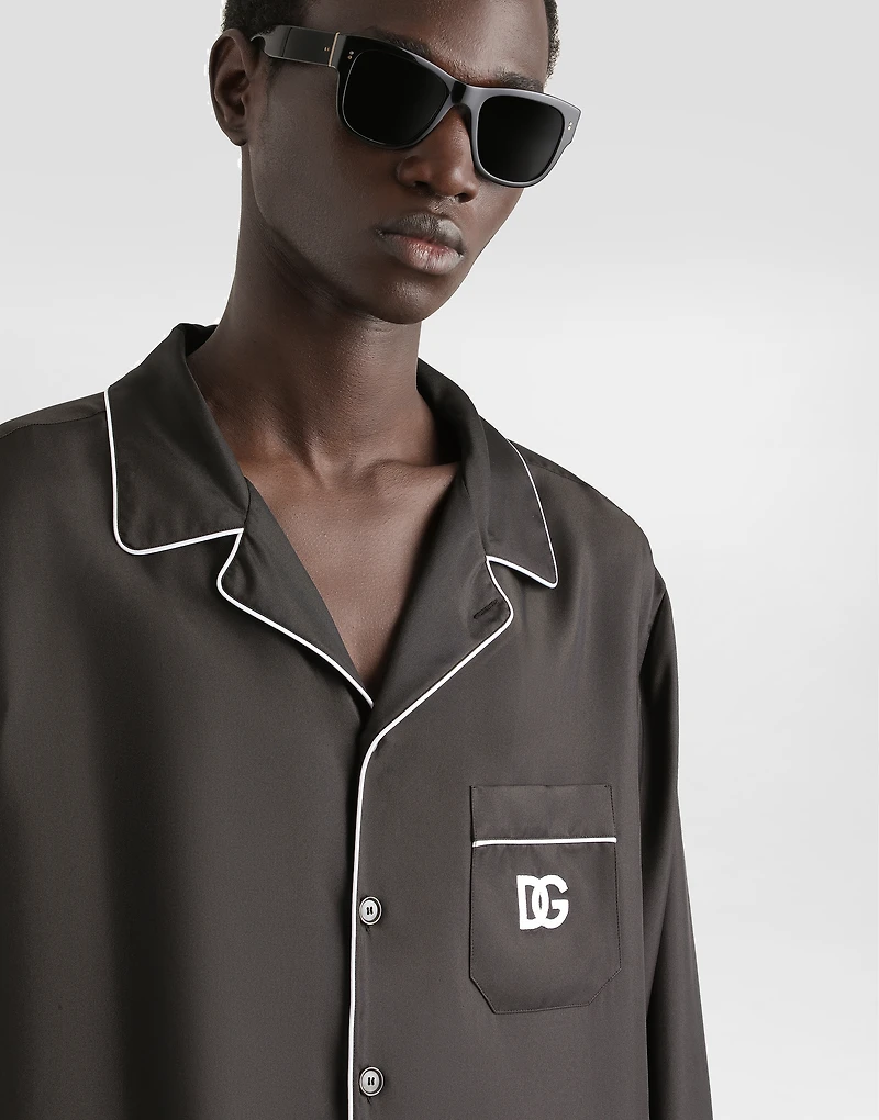 Silk shirt with DG logo-embroidered patch